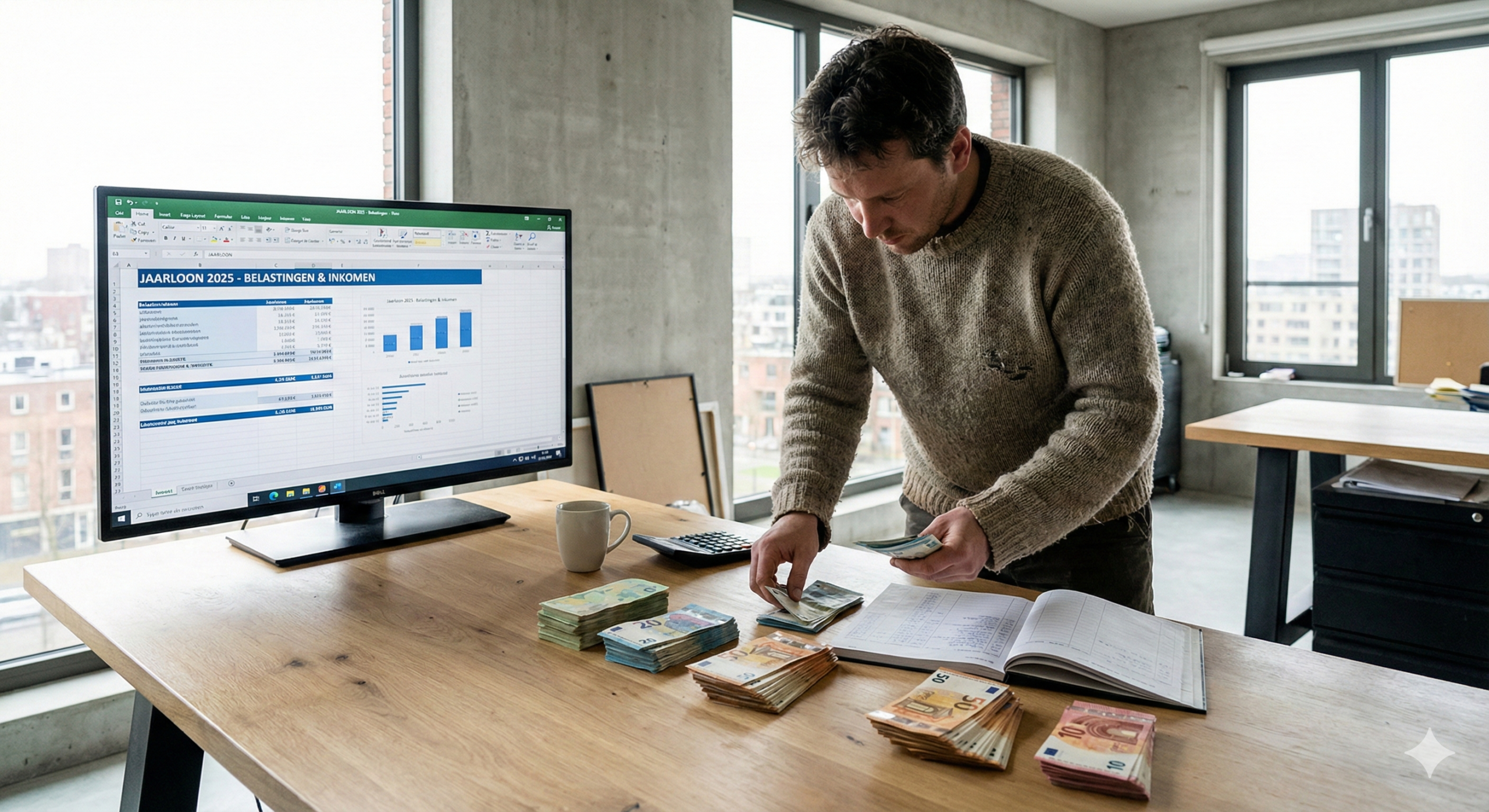 Een man is zijn geld aan het tellen